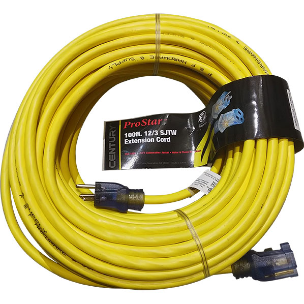 EXTENSION CORD - YELLOW 100' 12/3 HD