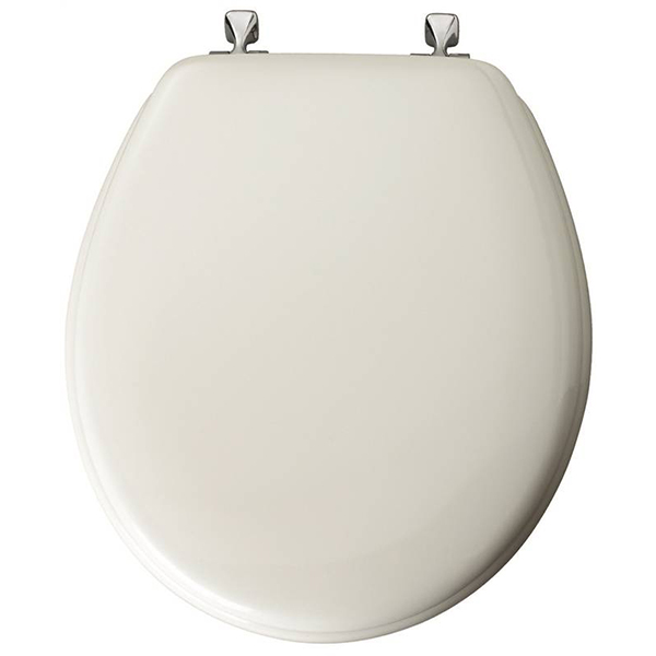 TOILET SEAT - ROUND WOOD WHITE CHROME