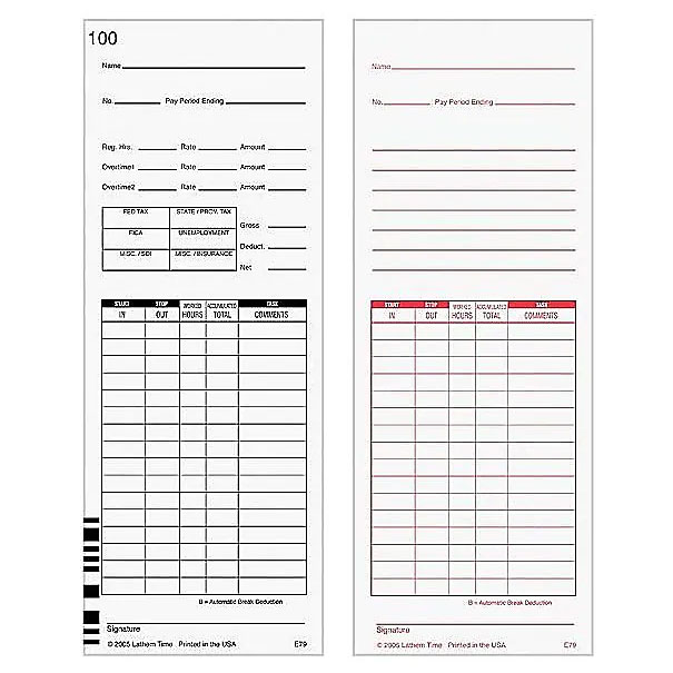 TIME CARDS - LATHEM 2 SIDED