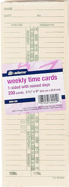 TIME CARDS - ADAMS 200PK 1 SIDED