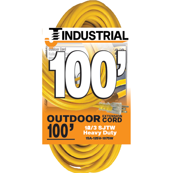 EXTENSION CORD - YELLOW 100' 12/3 HD