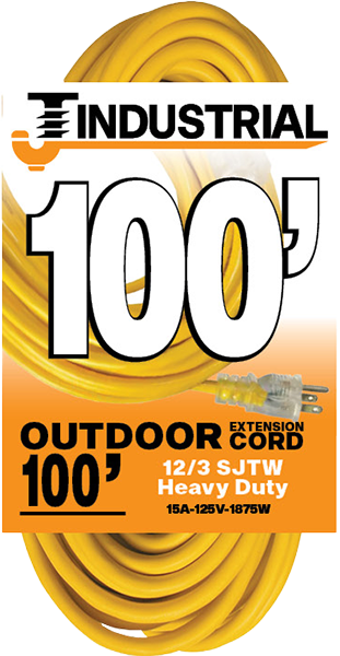 EXTENSION CORD - YELLOW 100' 12/3 HD