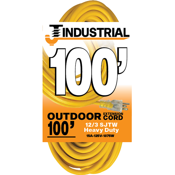 EXTENSION CORD - YELLOW 100' 12/3 HD