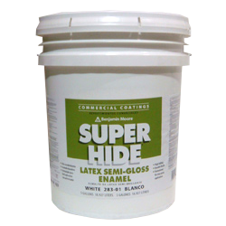 PAINT - BENJAMIN MOORE SUPER HIDE LATEX SEMI-GLOSS ENAMEL WHITE (5 GAL. 283-01)