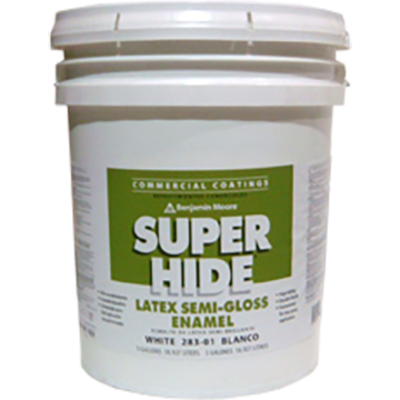 PAINT - BENJAMIN MOORE SUPER HIDE LATEX SEMI-GLOSS ENAMEL BONE WHITE (5 GAL. 283-03)