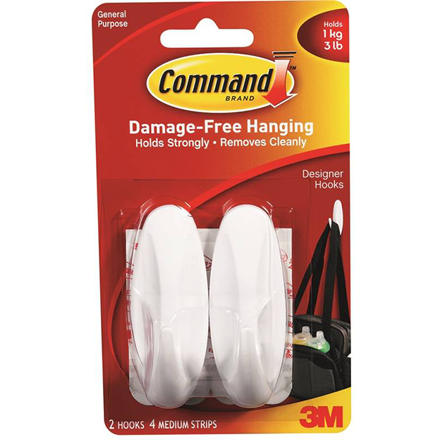 COMMAND STRIPS - MED HOOKS WH